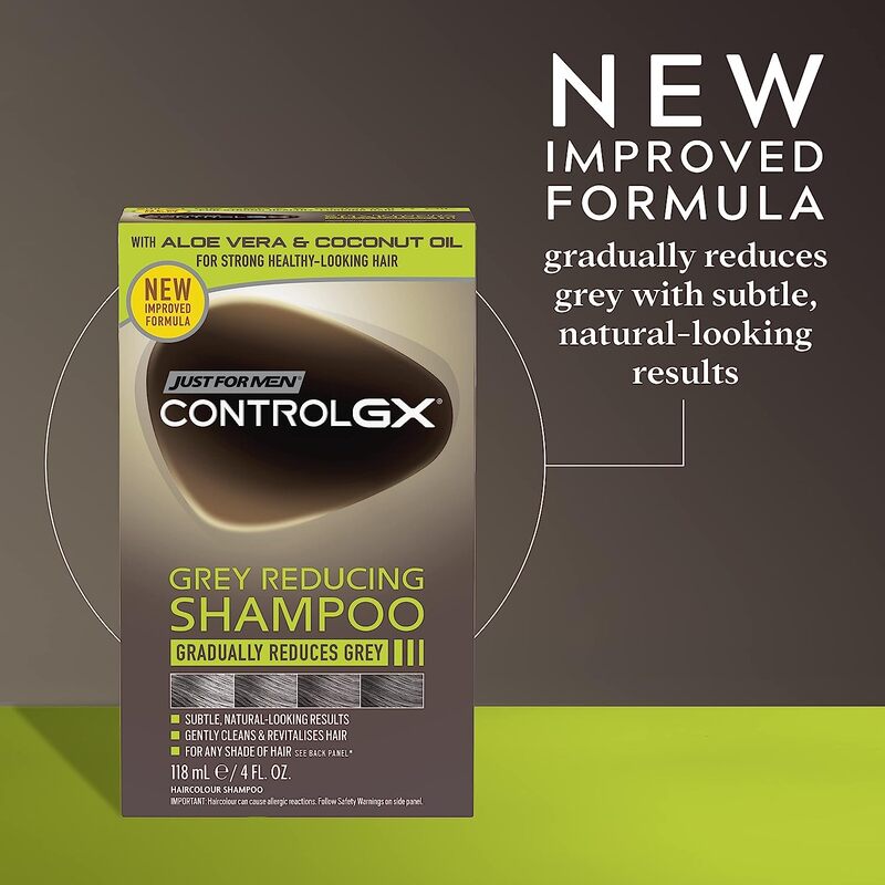 Just for Men Control Gx Grey Reducing Shampoo for Grey Hair with Coconut Oil & Aloe Vera, 118ml