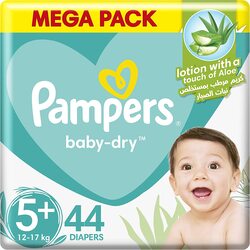 Pampers Baby-Dry Diapers with Aloe Vera Lotion and Leakage Protection, Size 5 plus, 12-17 kg, 44 Count