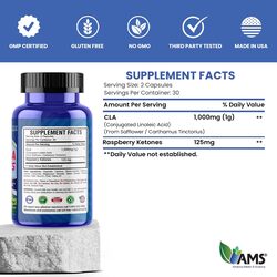 AMS Raspberry Ketone Capsules With CLA, 60 Capsules