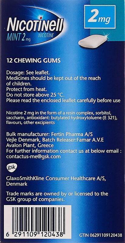 Nicotinell Gums Fresh Mint Flavour Stop Smoking Aids, 2mg, 12 Pieces