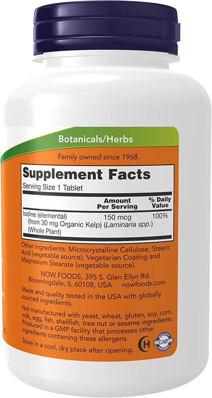 Now Kelp Iodine Dietary Supplement, 150mcg, 200 Tablets