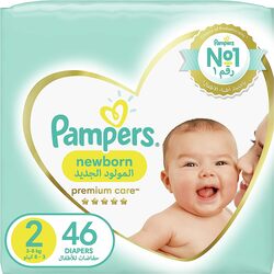 Pampers Premium Care Newborn Diapers, Size 2, 3-8 kg, 46 Count