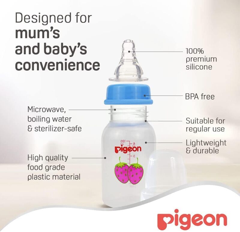 Pigeon Slim Neck Animal Decorated Bottle, 120ml, Blue