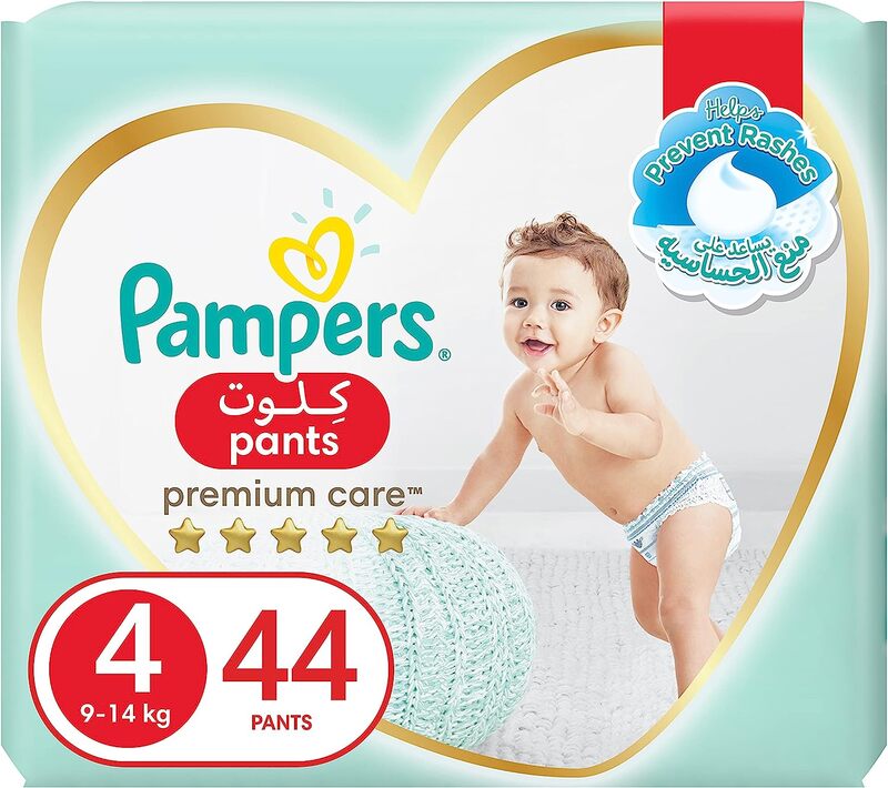 Pampers Premium Care Diaper Pants with Stretchy Sides, Size 4, 9-14 kg, 44 Count