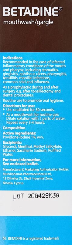 Betadine Mouthwash Gargle, 125ml