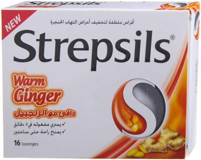 Strepsils Warm Ginger Sore Throat Pain Relief, 16 Lozenges