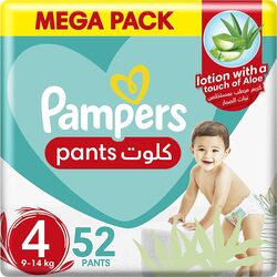 Pampers Baby-Dry Pants Diapers with Stretchy Sides for Better Fit, Size 4, 9-14 kg, 52 Count