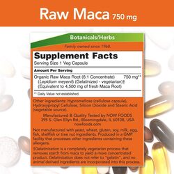 Now Foods Raw Maca Dietary Supplement, 750mg, 90 Veg Capsules