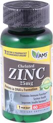 Ams Zinc Supplements, 25mg, 60 Tablets