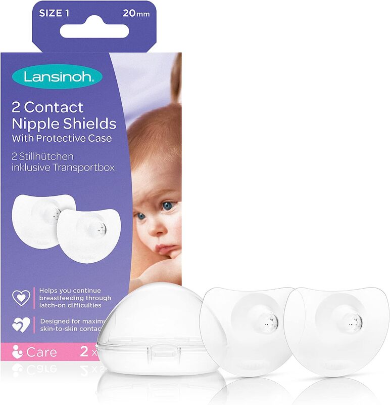 Lansinoh Contact Nipple Shields with Protective Case, Size 1, 20mm, 2 Pieces, Clear