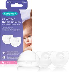Lansinoh Contact Nipple Shields with Protective Case, Size 1, 20mm, 2 Pieces, Clear
