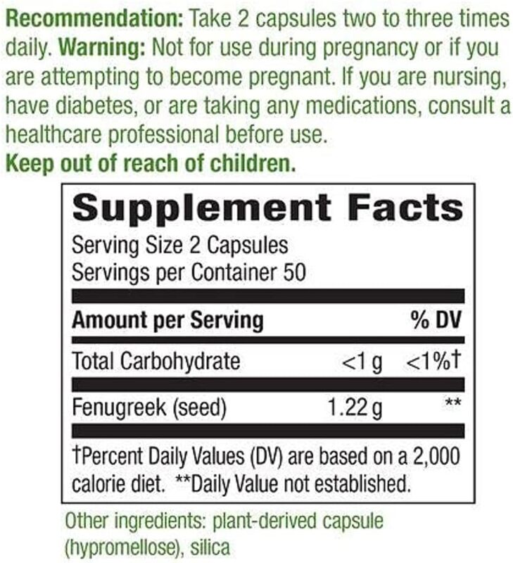 Nature's Way Fenugreek Seed Dietary Supplement, 1220mg, 100 Vegan Capsules