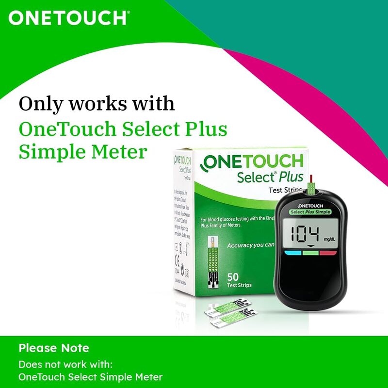 Onetouch Select Plus Blood Glucose Monitor Test Strips, 50 Piece, Multicolour