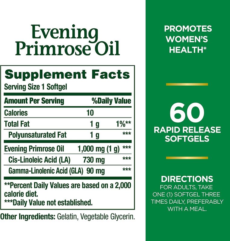 Nature's Bounty Evening Primrose Oil Herbal Supplement, 1000mg, 60 Softgels