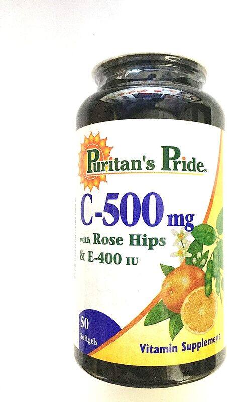 

Puritans Pride C-500mg With Rose Hips & E-400 IU Vitamin Supplement, 50 Softgels