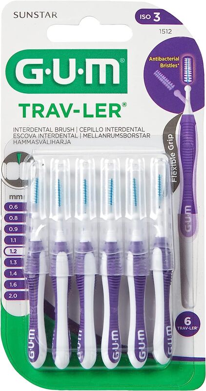 Gum 1.2mm Trav-ler Plaque Removal Interdental Brush, 6 Pieces