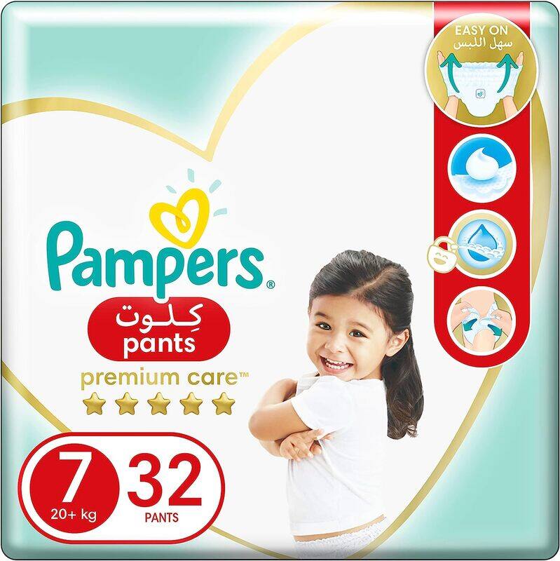 

Pampers Premium Care Diaper Pants with Stretchy Sides, Size 7, 20+ kg, 32 Count