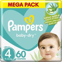 Pampers Baby-Dry Diapers with Aloe Vera Lotion and Leakage Protection, Size 4, 9-14 kg, 60 Count