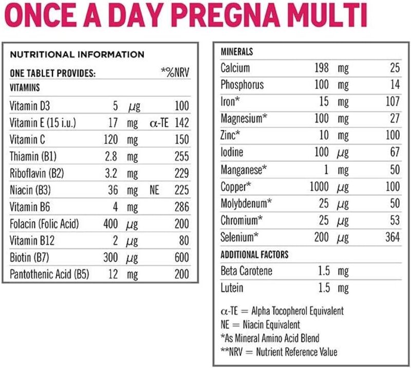 Quest Once-A-day Pregna Multi- All In One Pregnancy Formula Containing 24 Nutrients Including Folic Acid Iron & Calcium, 30 Tablets