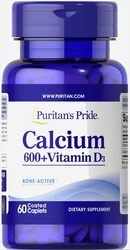 Puritan's Pride Calcium 600+ with Vitamin D3 Dietary Supplement, 60 Caplets