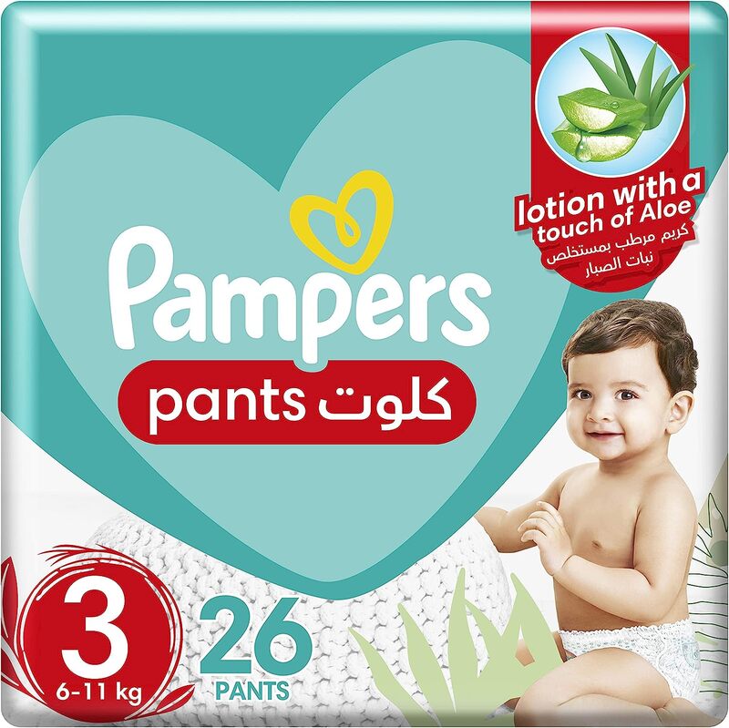 Pampers Baby-Dry Pants with Aloe Vera Lotion Stretchy Sides and Leakage Protection, Size 3, 6-11 kg, Mega Pack, 26 Counts