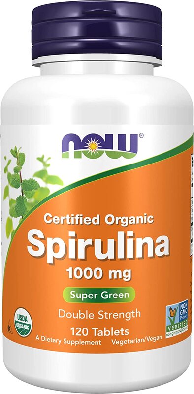 Now Foods Certified Organic Spirulina Dietary Supplement, 1000mg, 120 Tablets