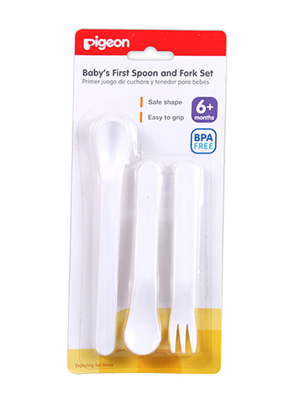 

Pigeon Plastic Baby's First Spoon & Fork Set, 6+ Months, 3 Pieces, 3310, White