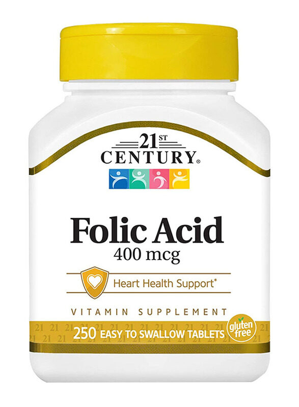 

21St Century Folic Acid Vitamin B 9, Cardiovascular & Heart Health Support Dietary Supplement, 400mcg, 250 Tablets