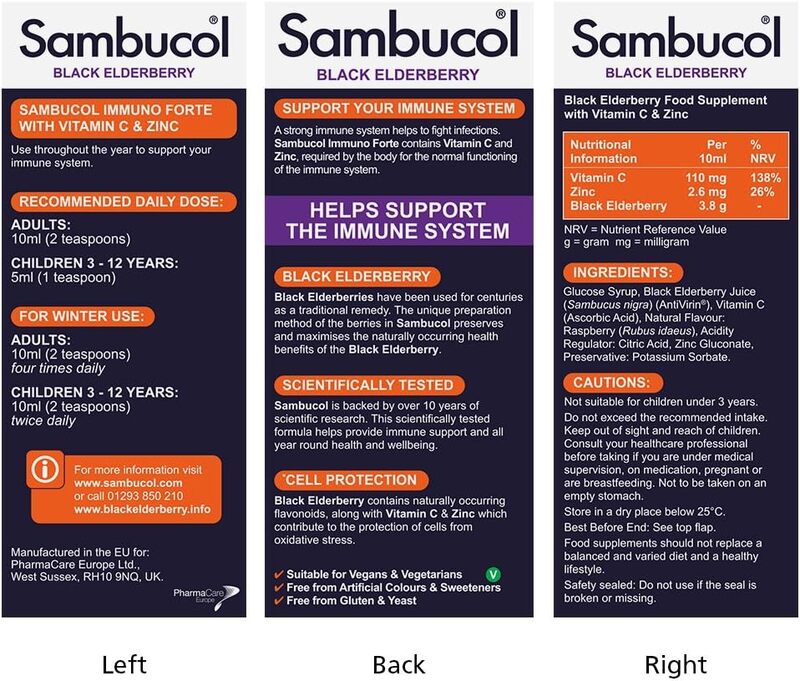 Sambucol Immuno Forte Liquid Immune Boosting Supplement with Elderberry Extract, Vitamin C, and Zinc, 120ml