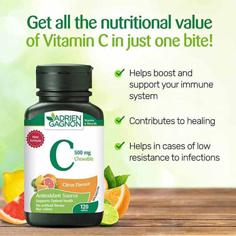 

Adrien Gagnon Vitamin C Chewable Orange Flavour Tablets, 500mg, 120 Tablets