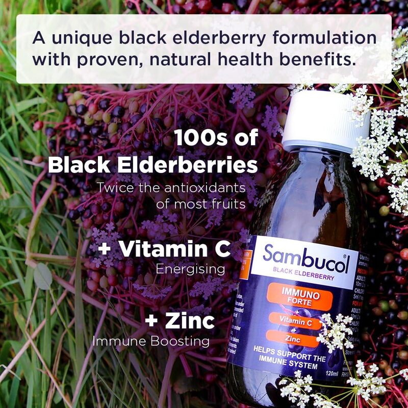 Sambucol Immuno Forte Liquid Immune Boosting Supplement with Elderberry Extract, Vitamin C, and Zinc, 120ml