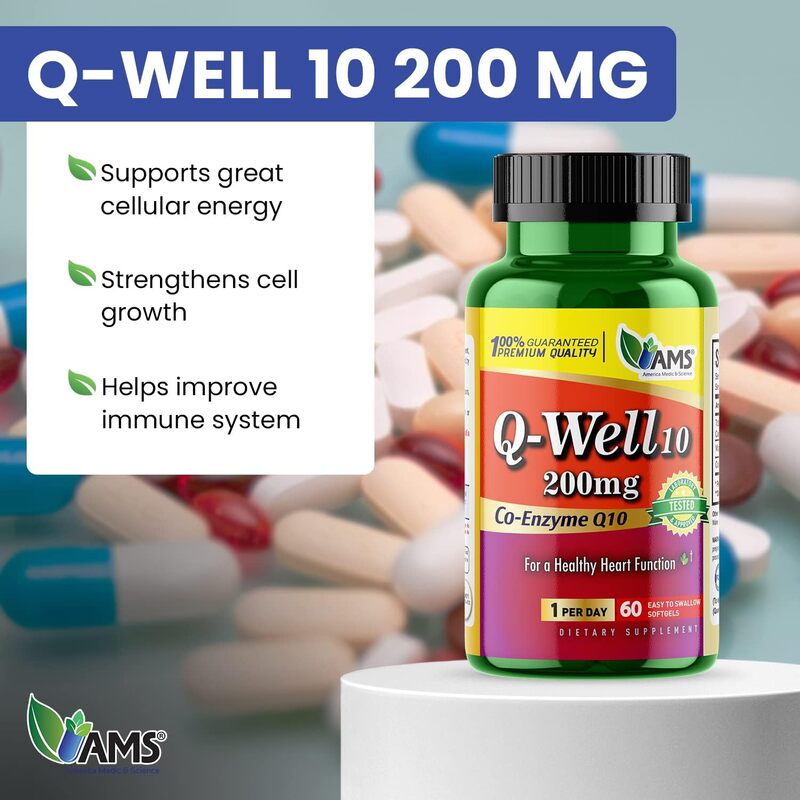 Ams Q-Well Coq10 Supplement, 200mg, 60 Softgels