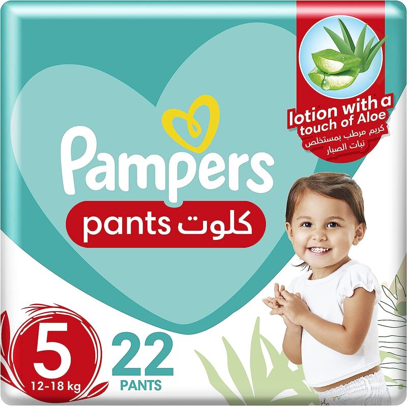 Pampers Baby-Dry Pants with Aloe Vera Lotion Stretchy Sides and Leakage Protection, Size 5, 12-18 kg, 22 Count