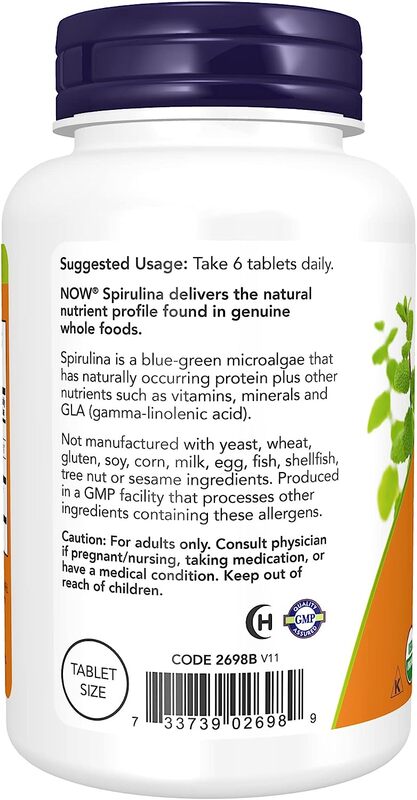 Now Foods Organic Spirulina Super Green Dietary Supplement, 500mg, 200 Tablets