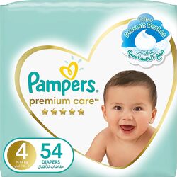 Pampers Premium Care The Softest Diaper and the Best Skin Protection Diapers, Size 4, 9-14 kg, 54 Count