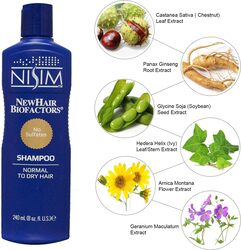 Nisim NewHair BioFactors Shampoo for Normal to Dry Hair Deep Cleaning Shampoo That Controls Excessive Hair Loss, 240ml