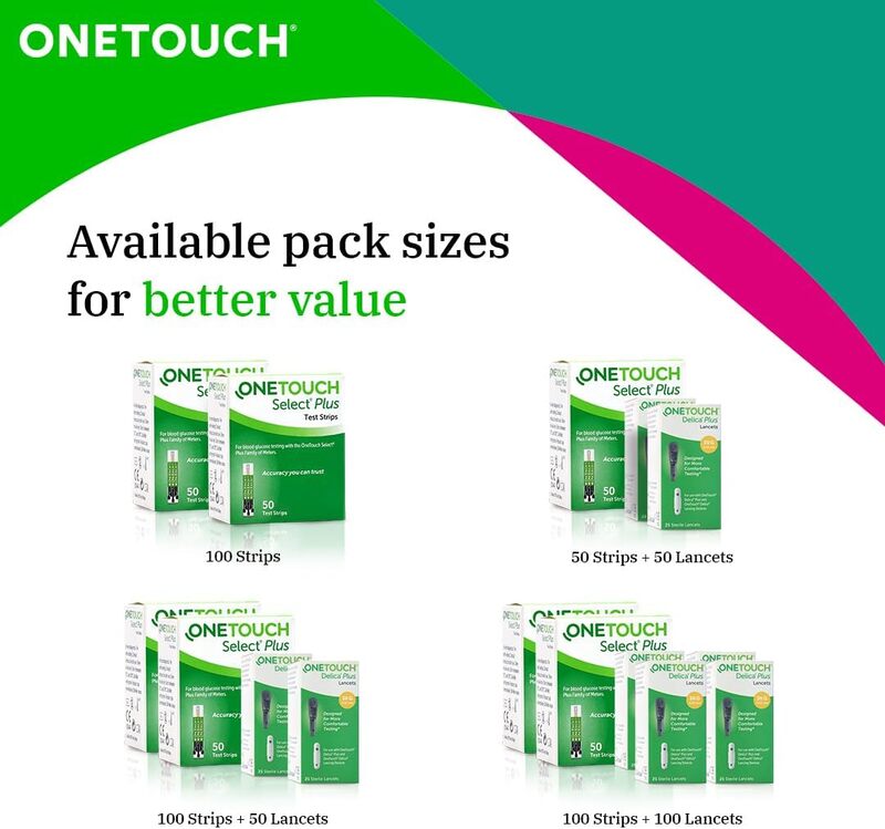 Onetouch Select Plus Blood Glucose Monitor Test Strips, 50 Piece, Multicolour