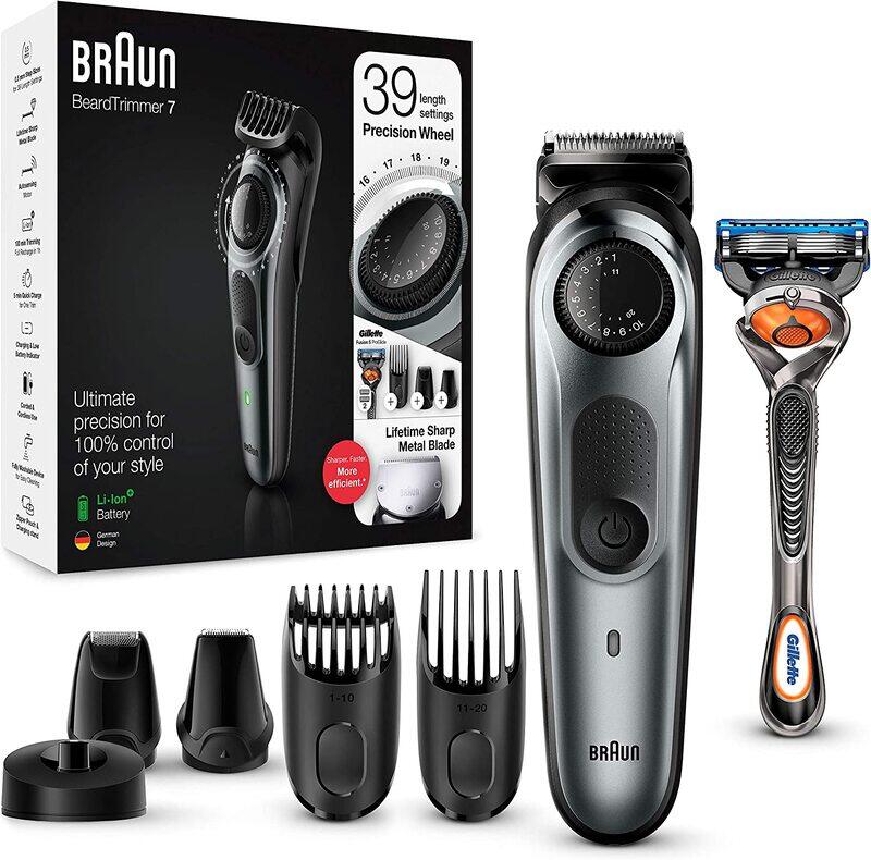 

Braun Beard Timmer Precision Wheel Cordless & Rechargeable With Gillette Proglide Razor, Metal, BT7240, Black / Silver