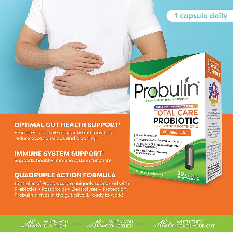 Probulin Total Care Probiotic + Prebiotic & Postbiotic Capsules, 30 Capsules