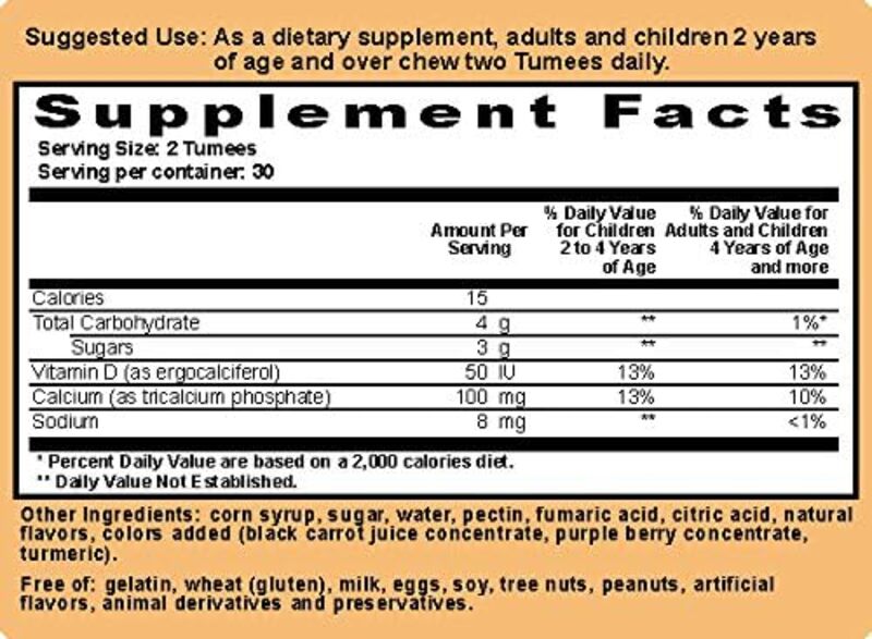 Mr. Tumee Calcium + Vitamin D Gumee, Strawberry/Lemon/Orange/Grape/Cherry/Grapefruit, 60 Count