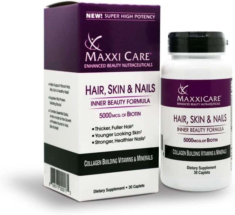 Pharmaxxi Maxxi Care Hair, Skin and Nails Dietary Supplement, 5000mcg, 30 Caplets