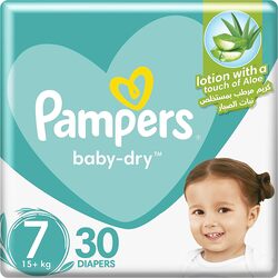 Pampers Baby-Dry Diapers with Aloe Vera Lotion and Leakage Protection, Size 7, 15+ kg, 30 Count