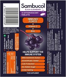 Sambucol Natural Black Elderberry Immuno Forte Herbal Supplement, 15 Effervescent Tablets