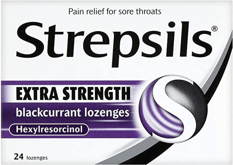 Strepsils Extra Strength Hexylresorcinal Blackcurrant Throat Pain Relief, 24 Lozenges