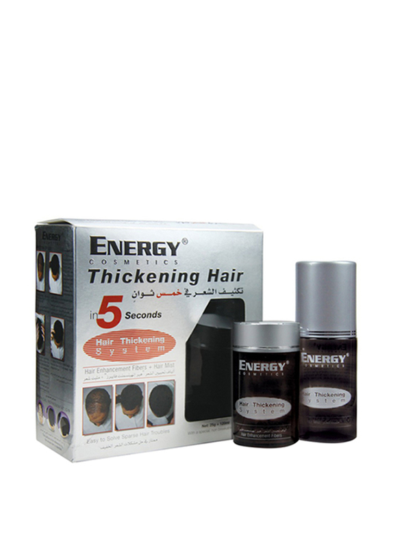 

Energy Cosmetics Hair Thickening System Hair Fibers 25g with Hair Mist Spray 120ml Kit, 2 Pieces