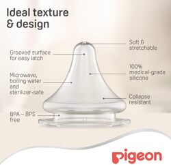 Pigeon Softouch Peristaltic Plus Wide Neck Silicone Nipple SS, 0+ Months, Clear