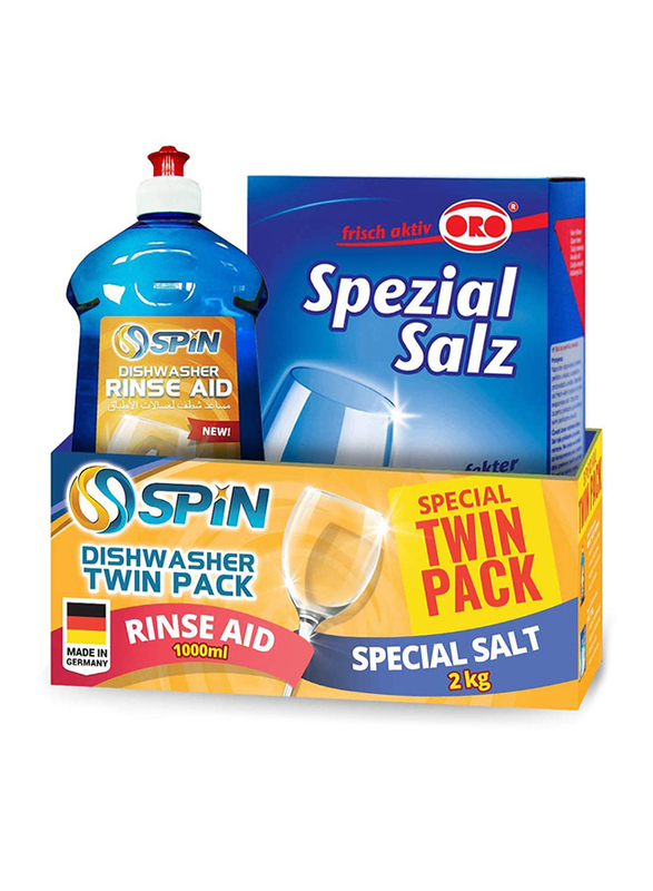 Spin Dishwasher Twin Pack, Rinse Aid Liquid 1000ml + Oro Special Salt 2 Kg