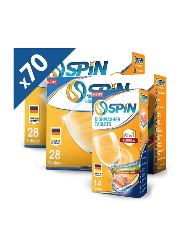 Spin All In 1 Formula Dishwasher Detergent Tablets, 3 Packs, 70 Tablets