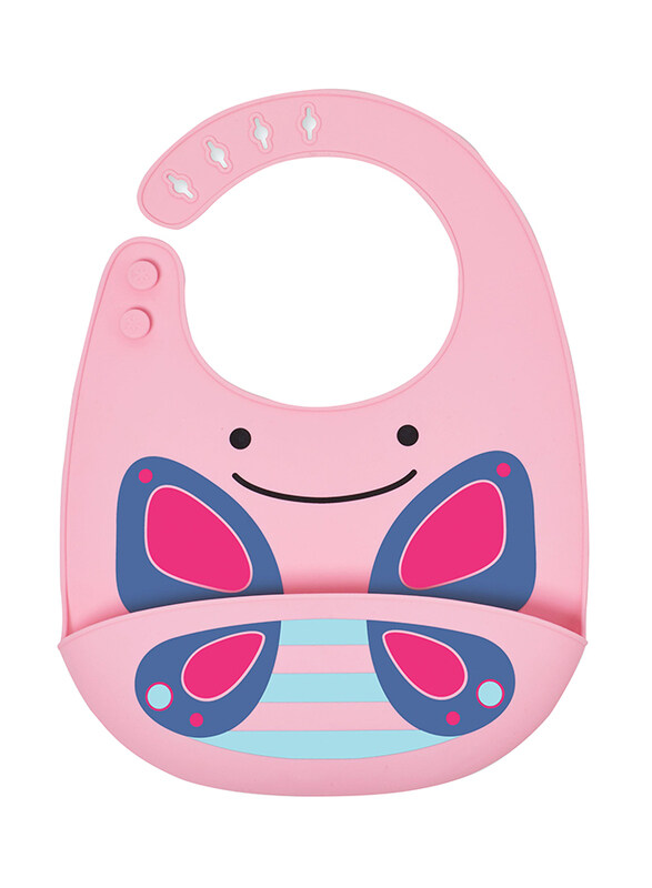 

Skiphop Butterfly Zoo Fold & Go Silicone Bib, Pink