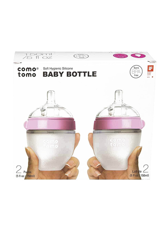 Comotomo Natural Feel Baby Bottle, Pack of 2, 150ml, Pink